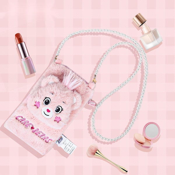 Carebears Official Licensed Pink Plush Cartoon Girl Backpack Travel Cosmetic Coin Bag