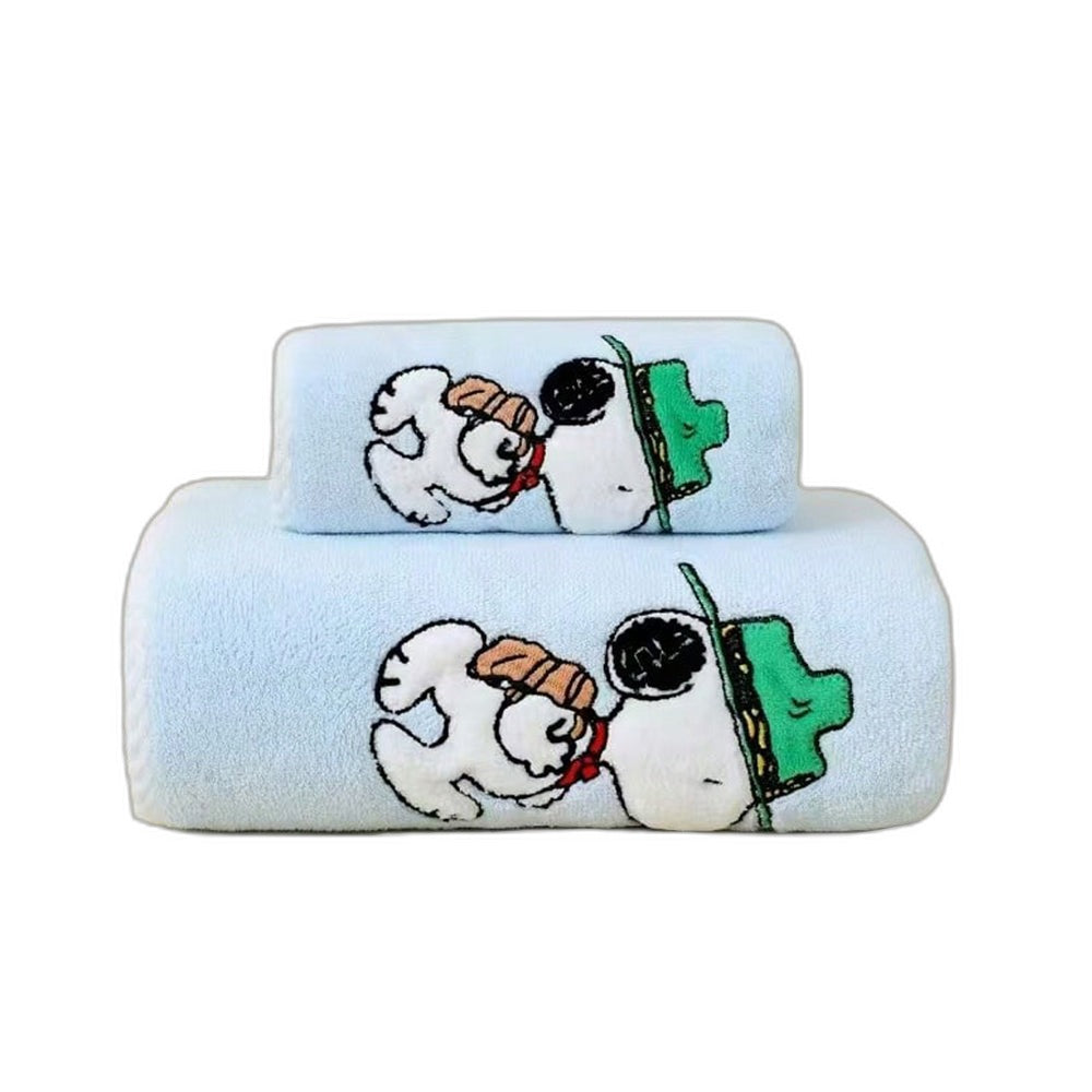 Snoopy Official Licensed 2-Piece Blue Coral Fleece Bath Towel Set Main image