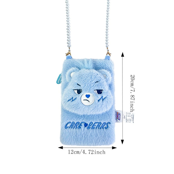 Carebears Official Licensed Blue Plush Cartoon Girl Backpack Phone Bag