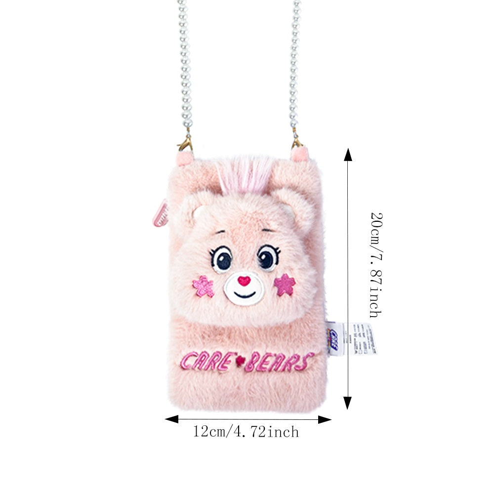 Carebears Official Licensed Pink Plush Cartoon Girl Backpack Travel Cosmetic Coin Bag