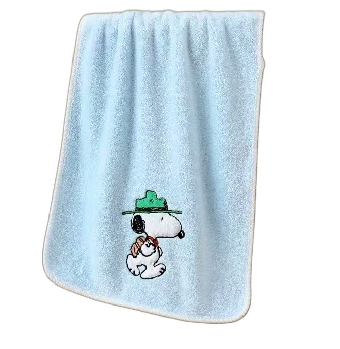 Snoopy Official Licensed 2-Piece Blue Coral Fleece Bath Towel Set