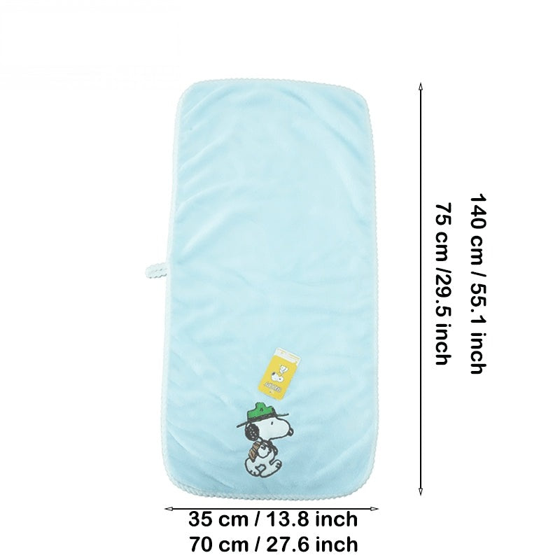 Snoopy Official Licensed 2-Piece Blue Coral Fleece Bath Towel Set