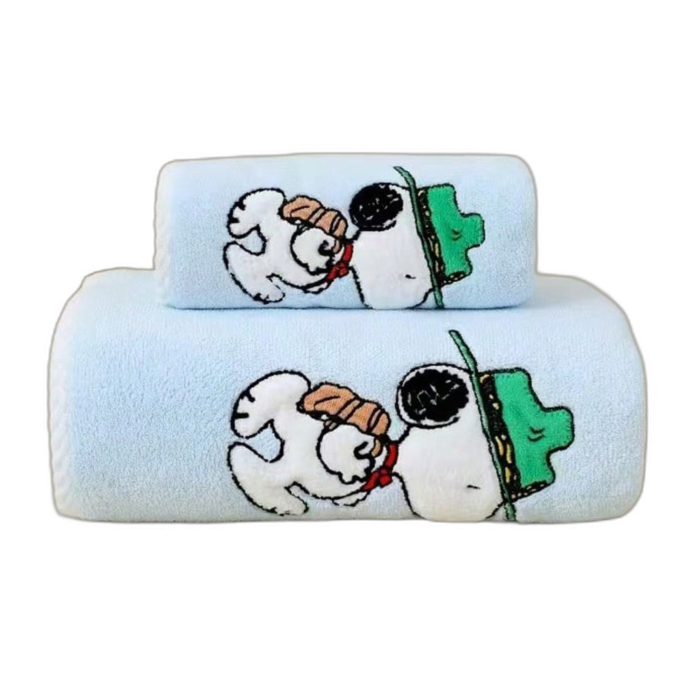 Snoopy Official Licensed 2-Piece Blue Coral Fleece Bath Towel Set